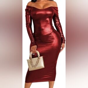 Red Shiny Off Shoulder Bodycon long dress size M